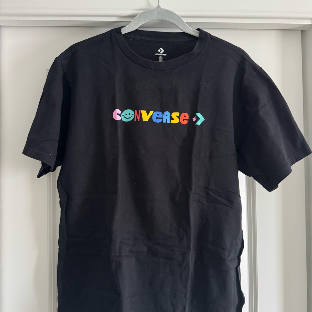 Converse Black Tee with Colorful Logo